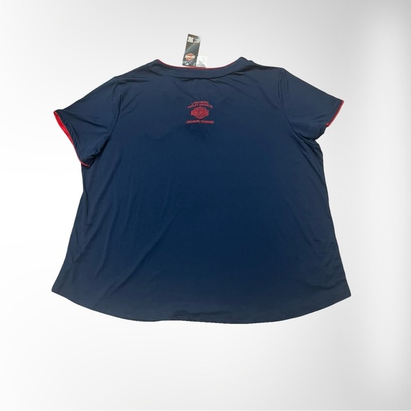 *Harley Davidson*Women's Sz 3XL●Navy Blue/Red Jersey TypeBlouse Sequin LOGO - Picture 6 of 6